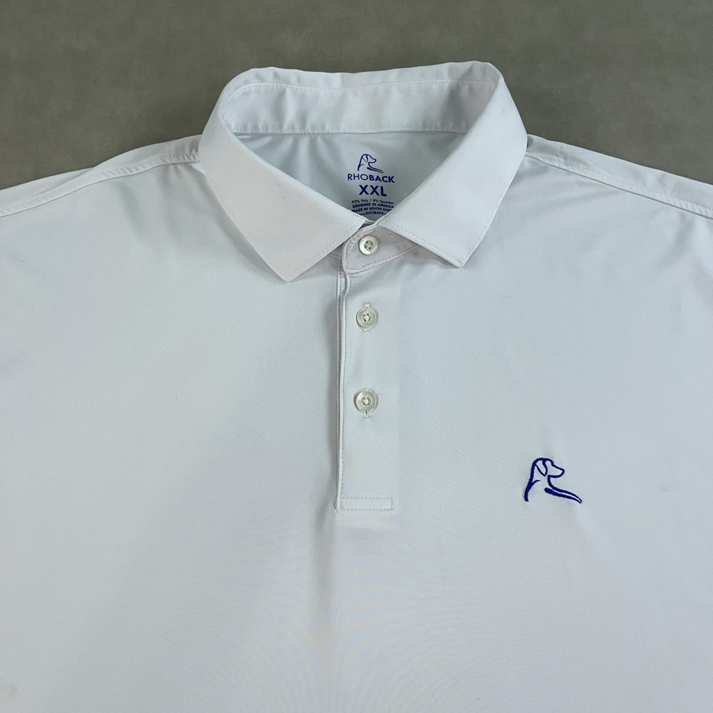 Rhoback Polo Shirt Mens 2XL White Performance Short Sleeve Stretch Flaws *READ